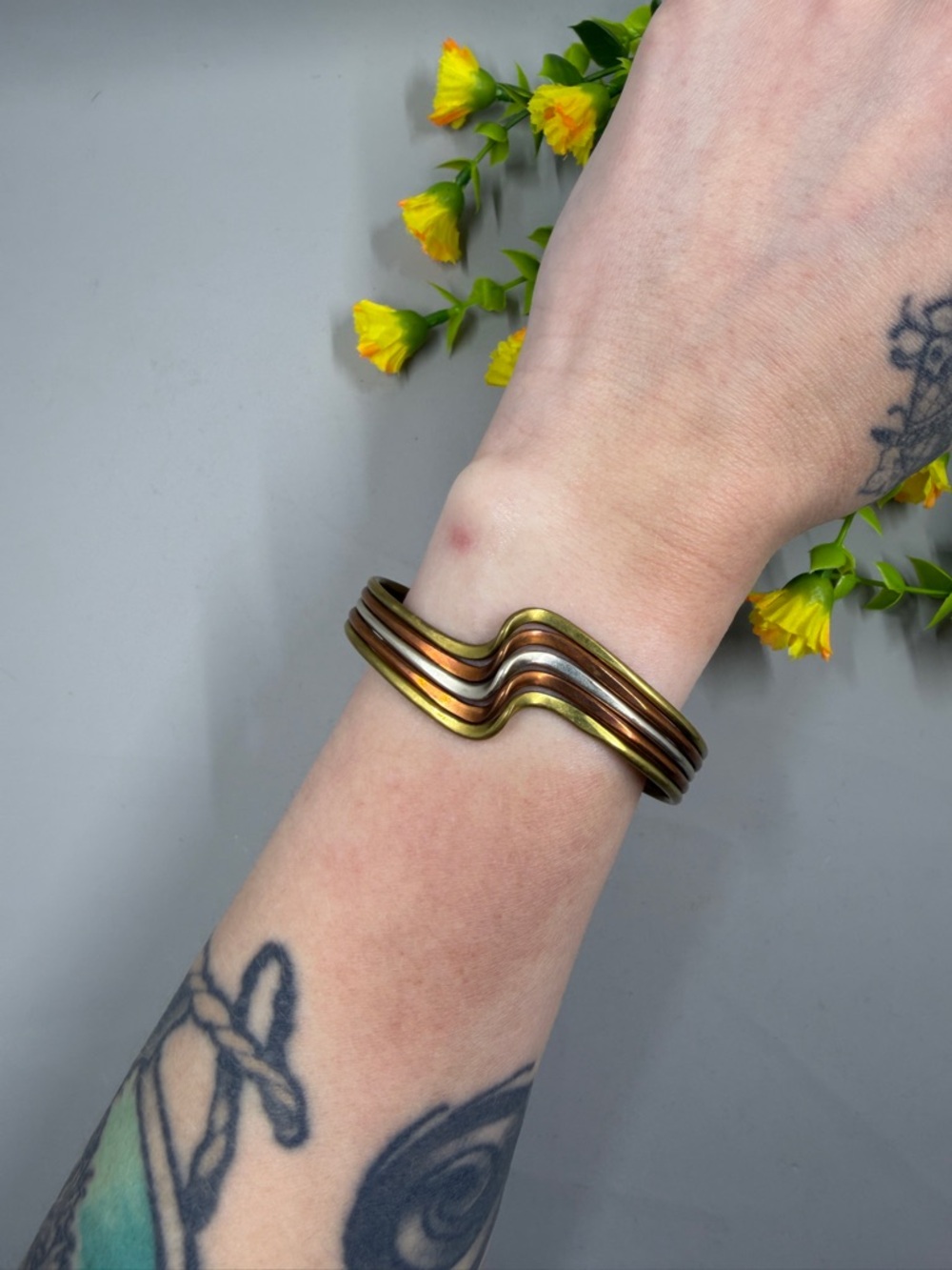 Taxco Tri-Tone Wave Cuff Bracelet - Gold, Copper, Silver